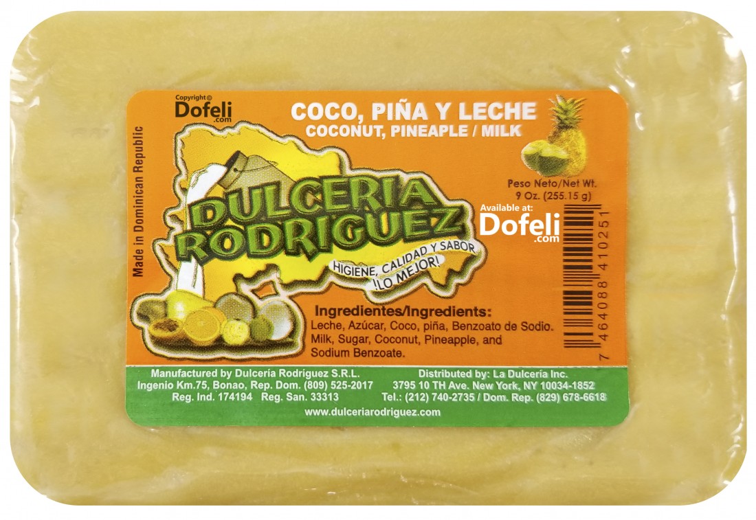Dominican coconut pineapple and milk fudge, a tropical sweet from Dulcería Rodríguez.